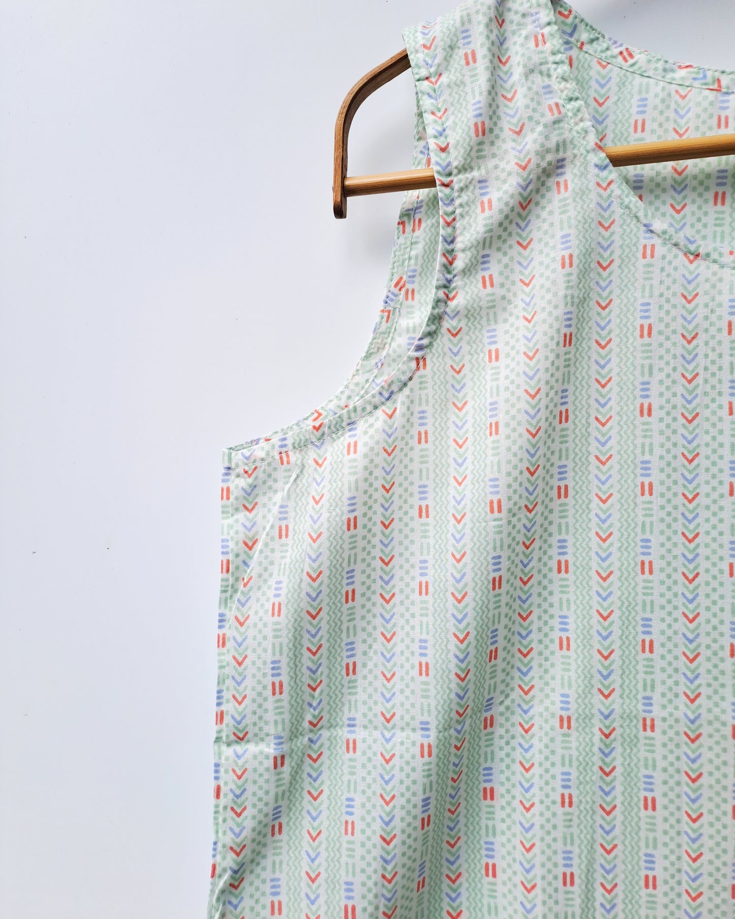 Mint Green Geometric Print Sleeveless Cotton Top