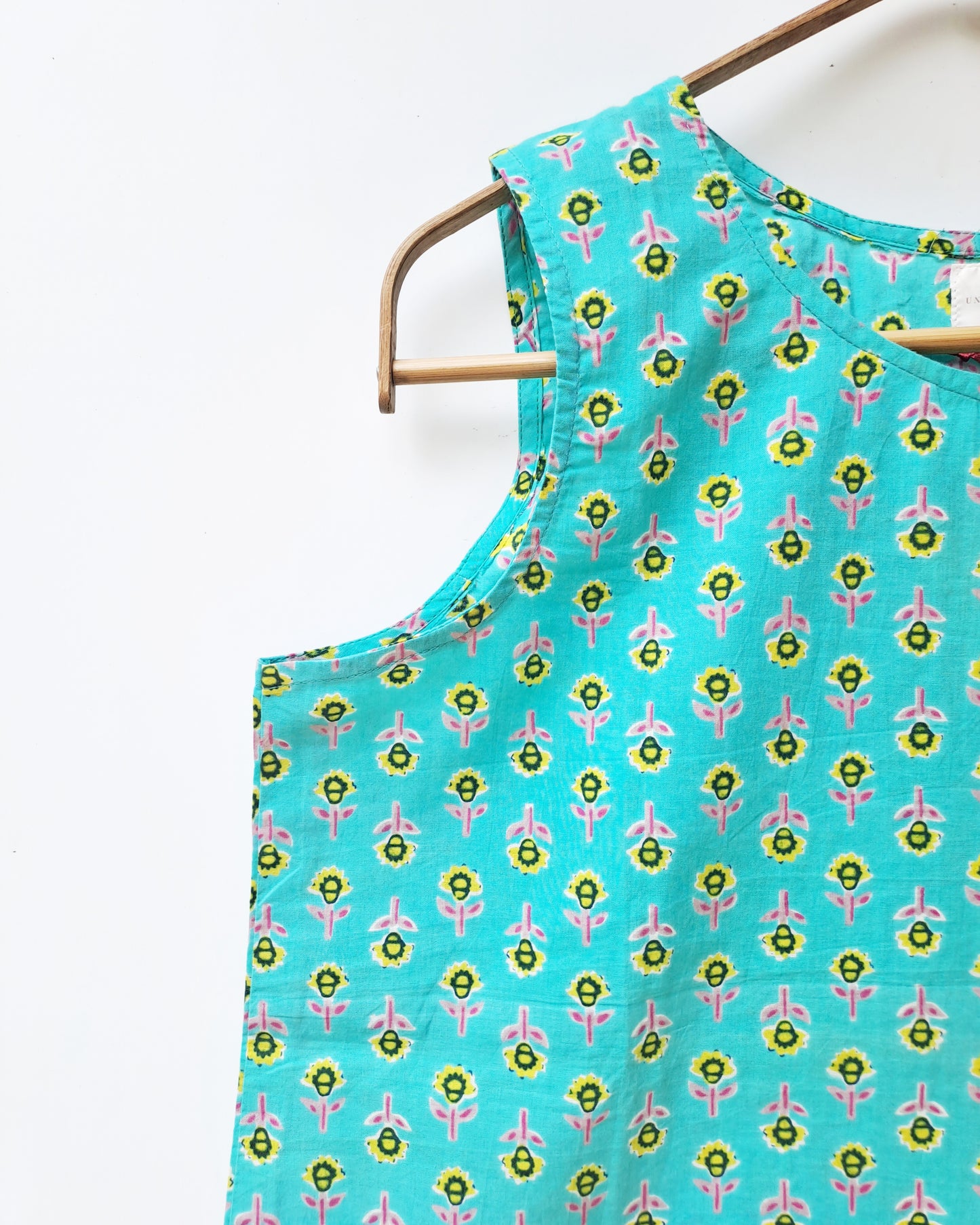 Turquoise Blue Ditsy Floral Sleeveless Cotton Top