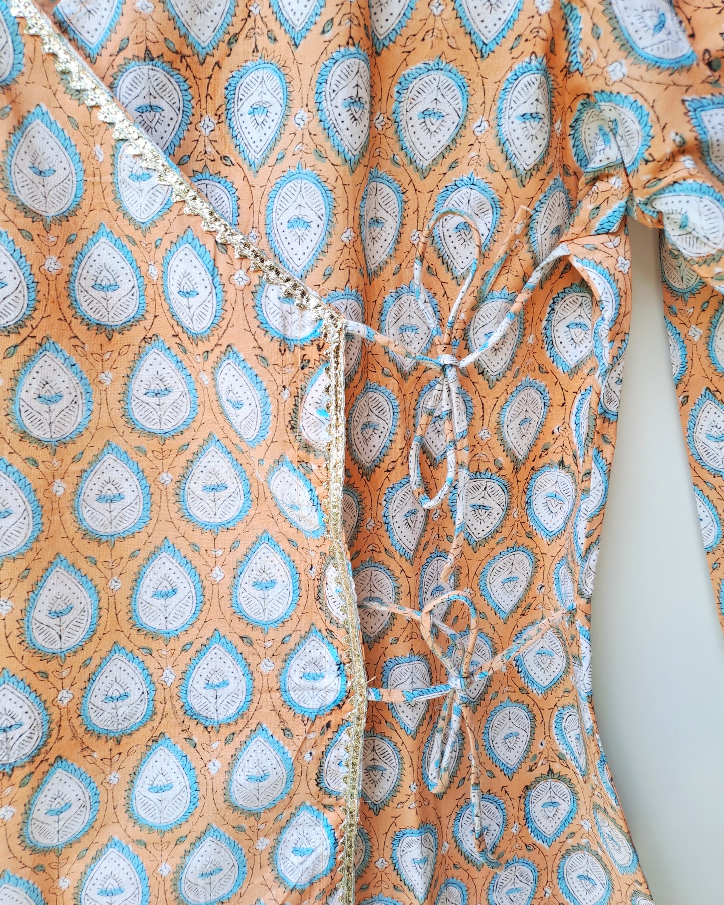 Peach Blue Paisley Wrap Top