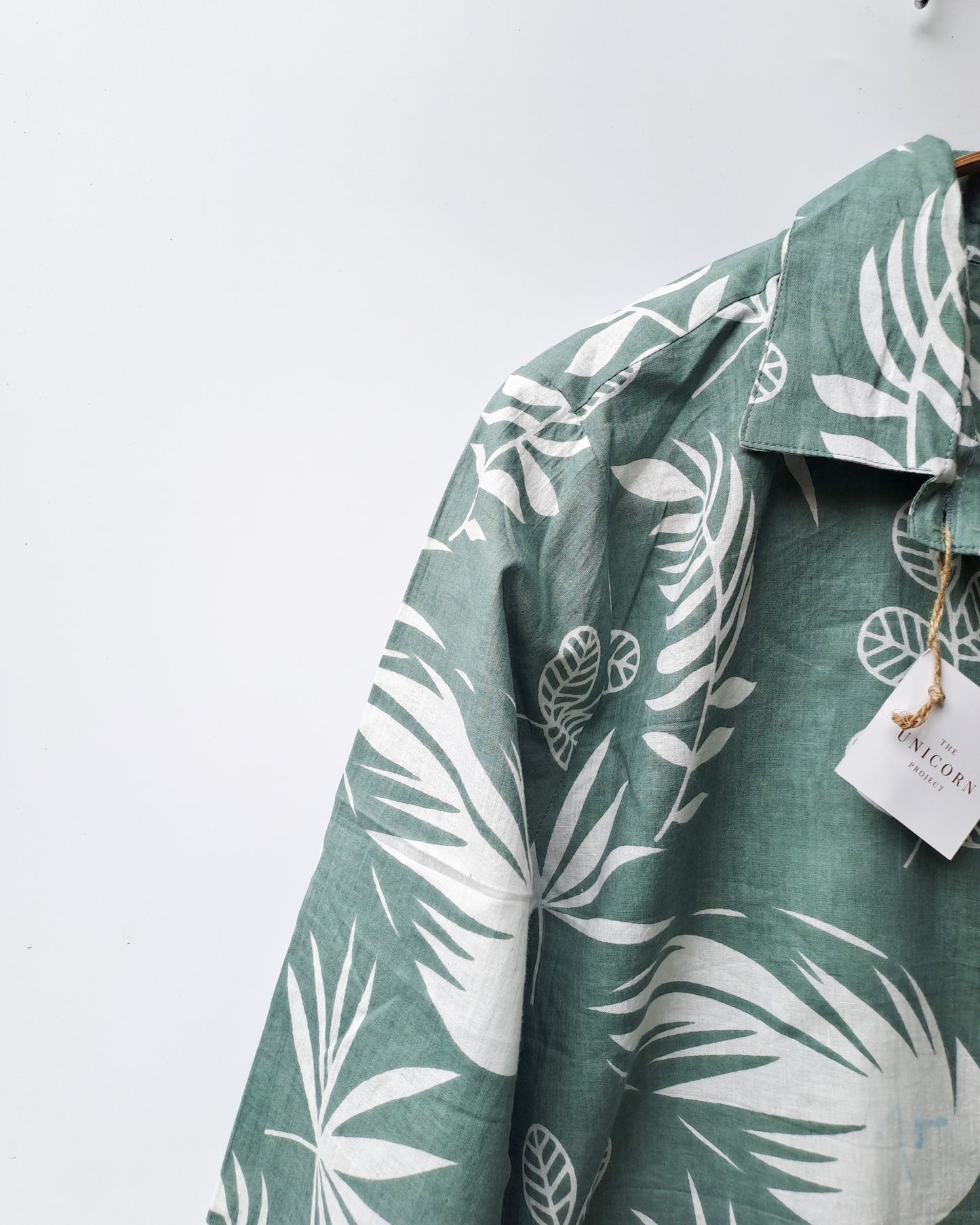 Sage Green Botanical Print Cotton Shirt