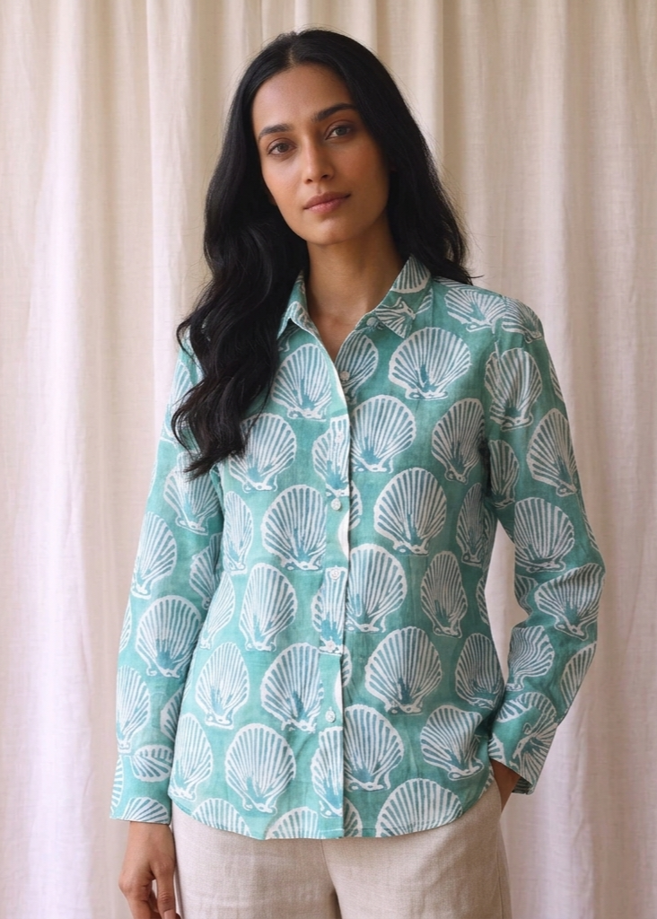 Teal Blue Seashell Women's Shirt