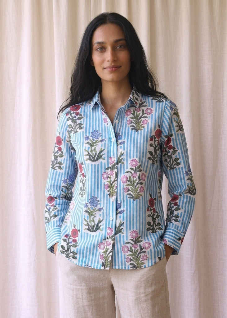 Sky Stripe Bloom Women's Shirt