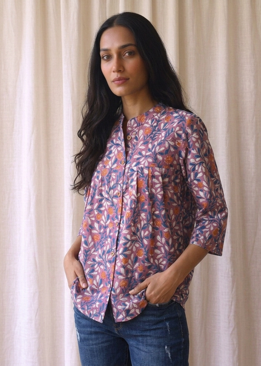 Purple Vine Button Up Top