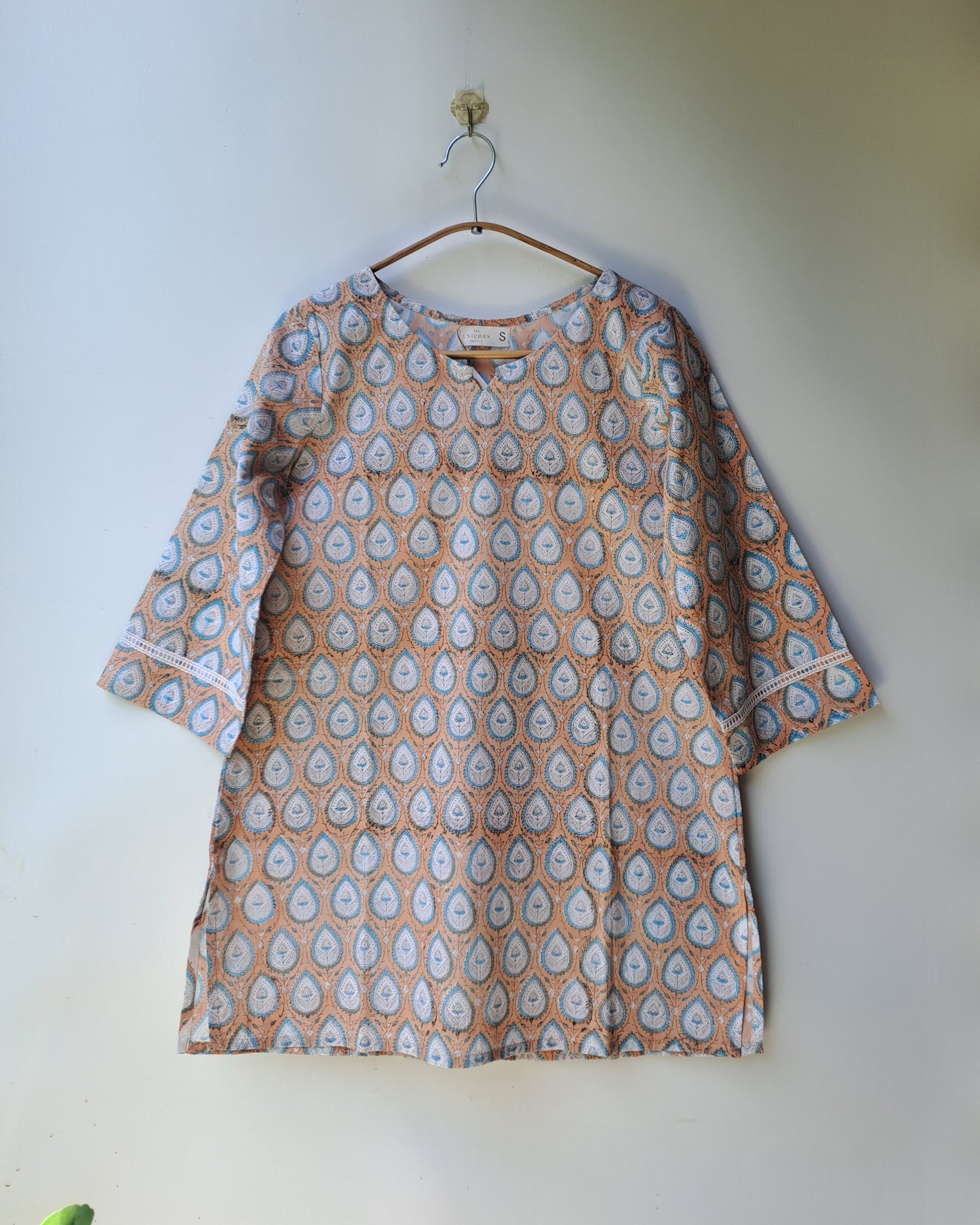 Peach-Blue Paisley Kurti
