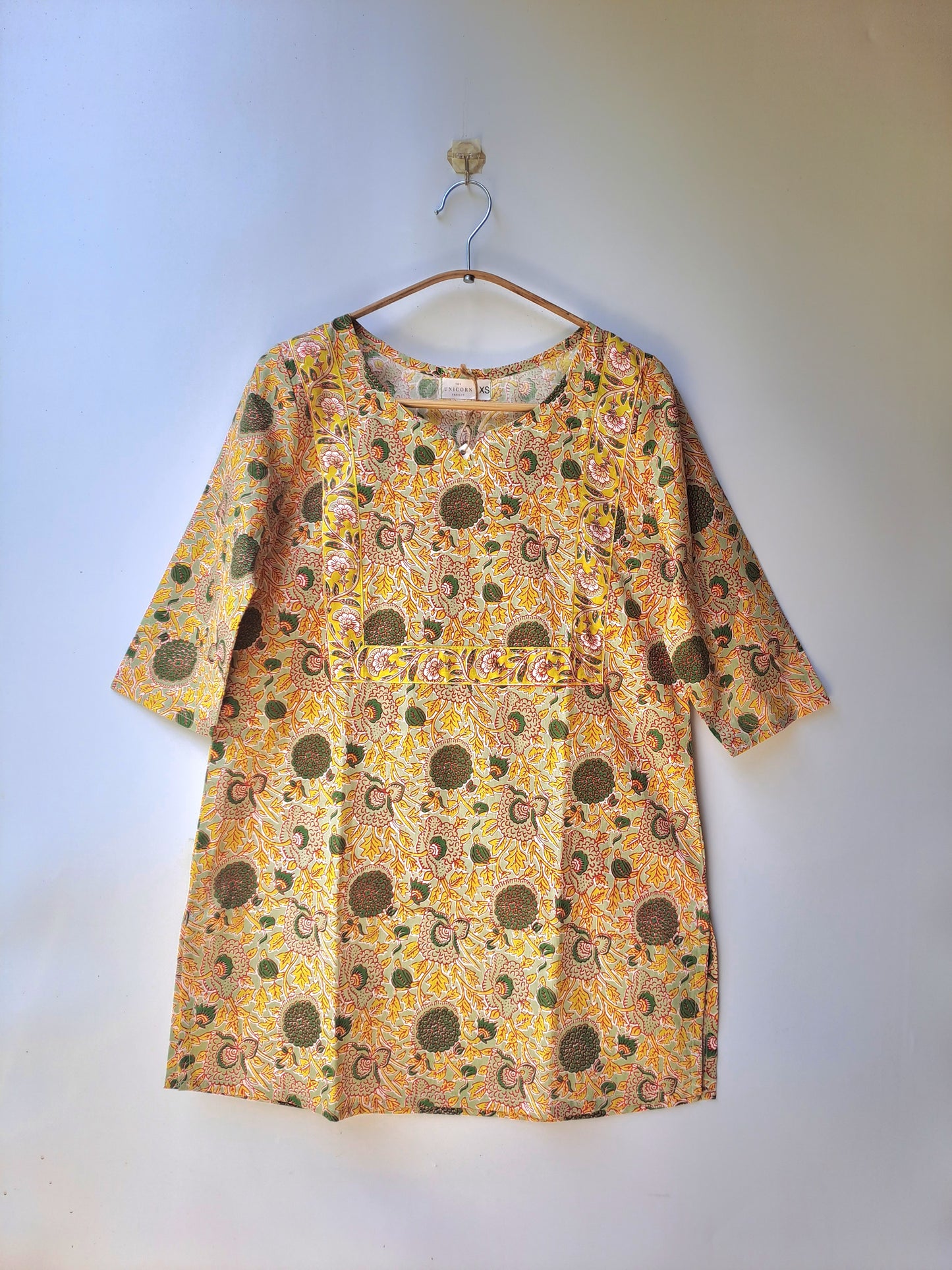 Light Green and Yellow Floral Yoke Kurti