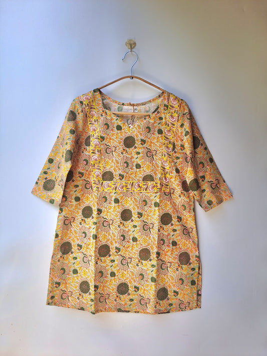 Light Green and Yellow Floral Yoke Kurti