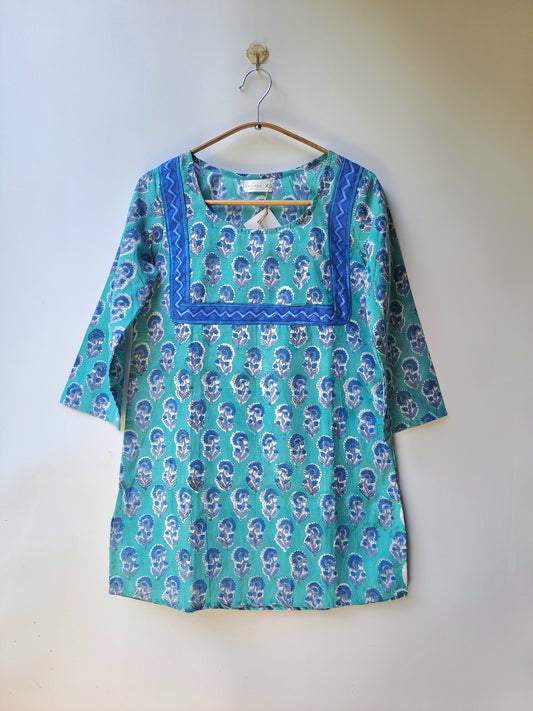 Blue Yoke Block Print Cotton Kurti