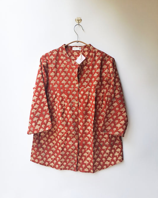 Maroon Bloom Button Up Top