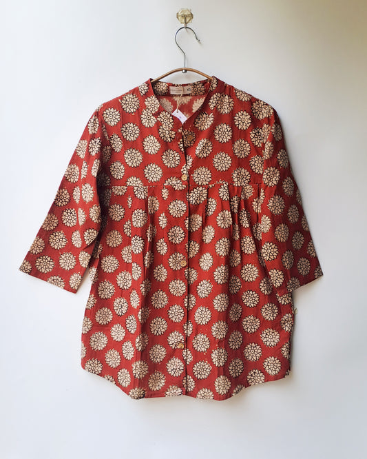 Rust Lotus Button Up Top