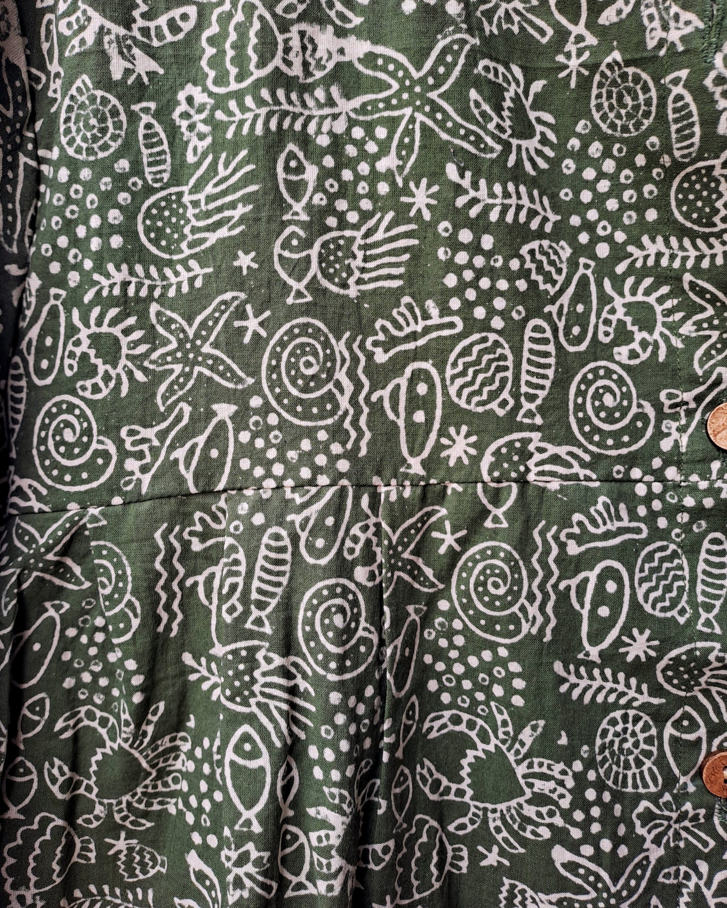 Green Doodle Button Up Top