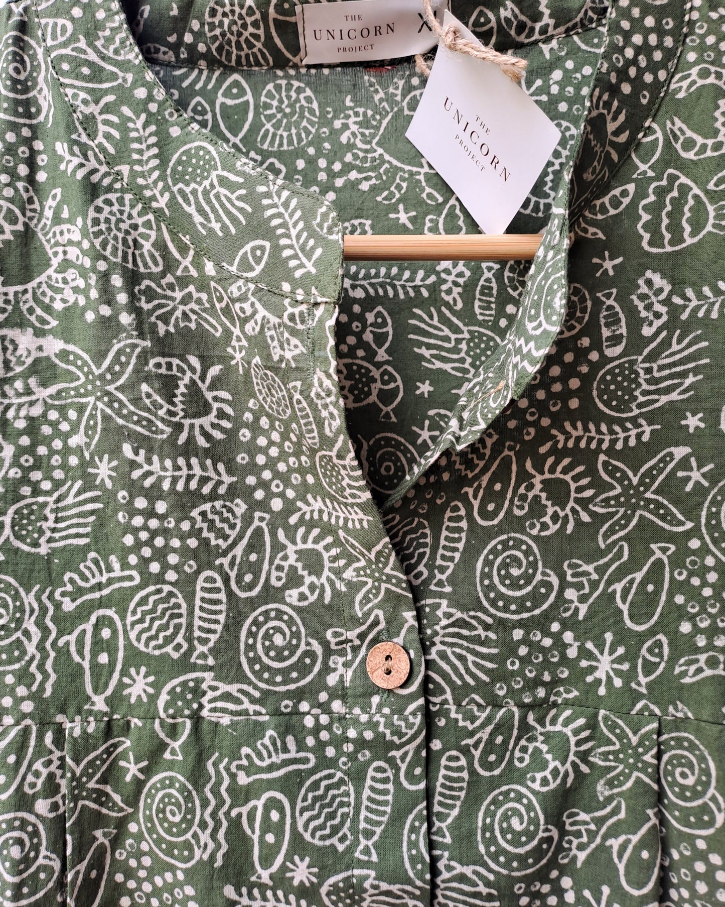 Green Doodle Button Up Top