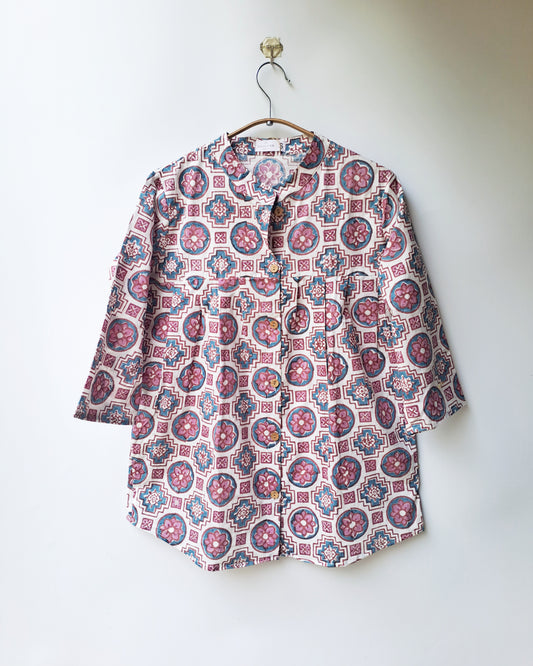 Tile Bloom Button Up Top