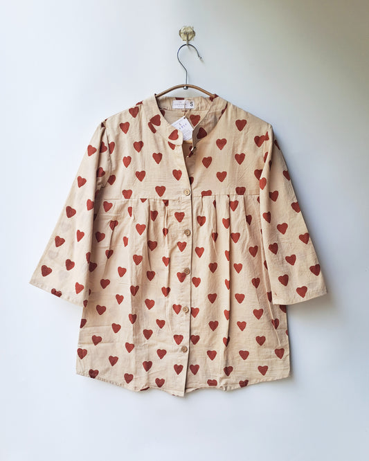 Rust Heart Button Up Top