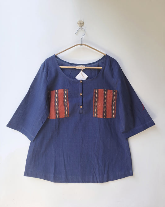 Navy Red Patch Pocket Short Top