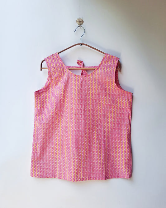 Peach Dori Striped Tied Back Cotton Top