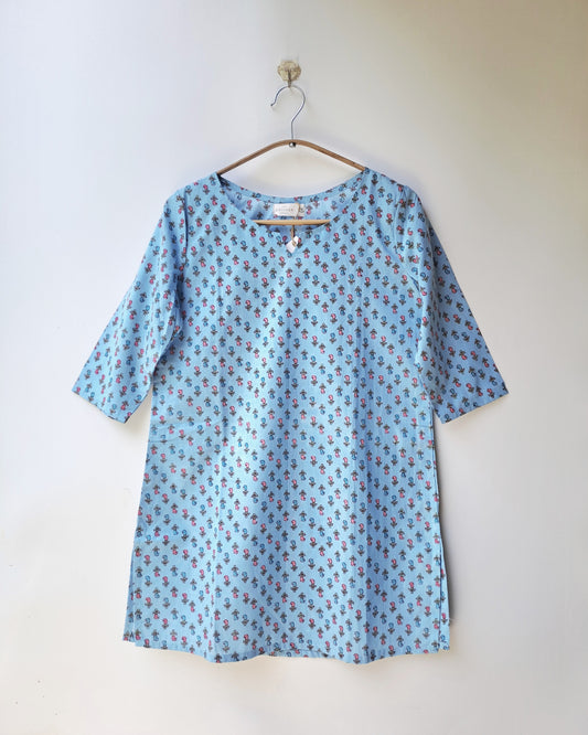 Sky Butti Print Cotton Kurti
