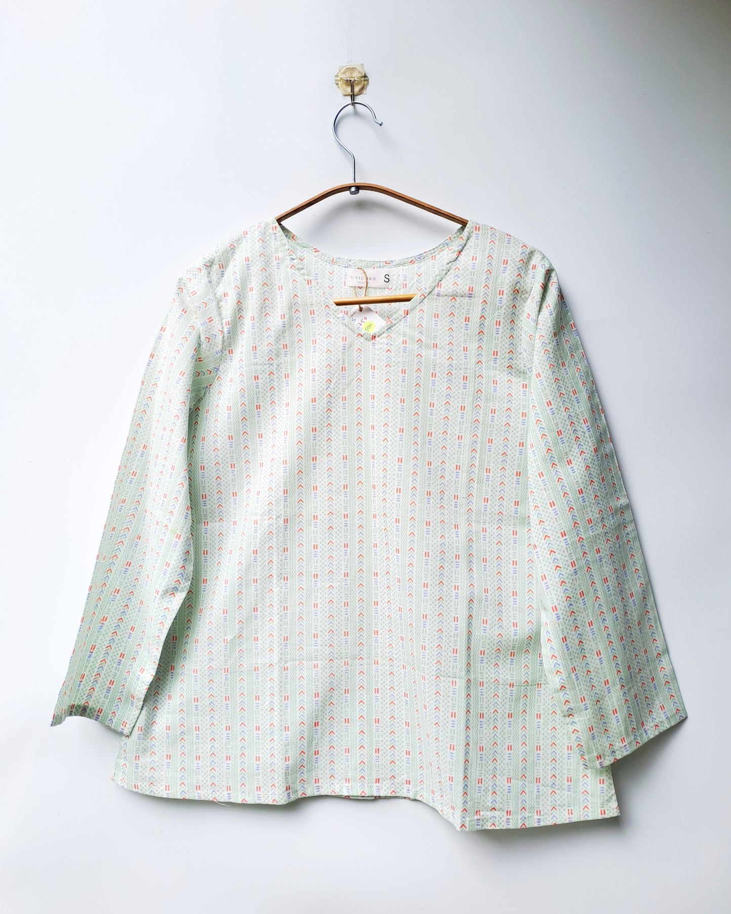 Mint Green Geometric Print V-Neck Cotton Top