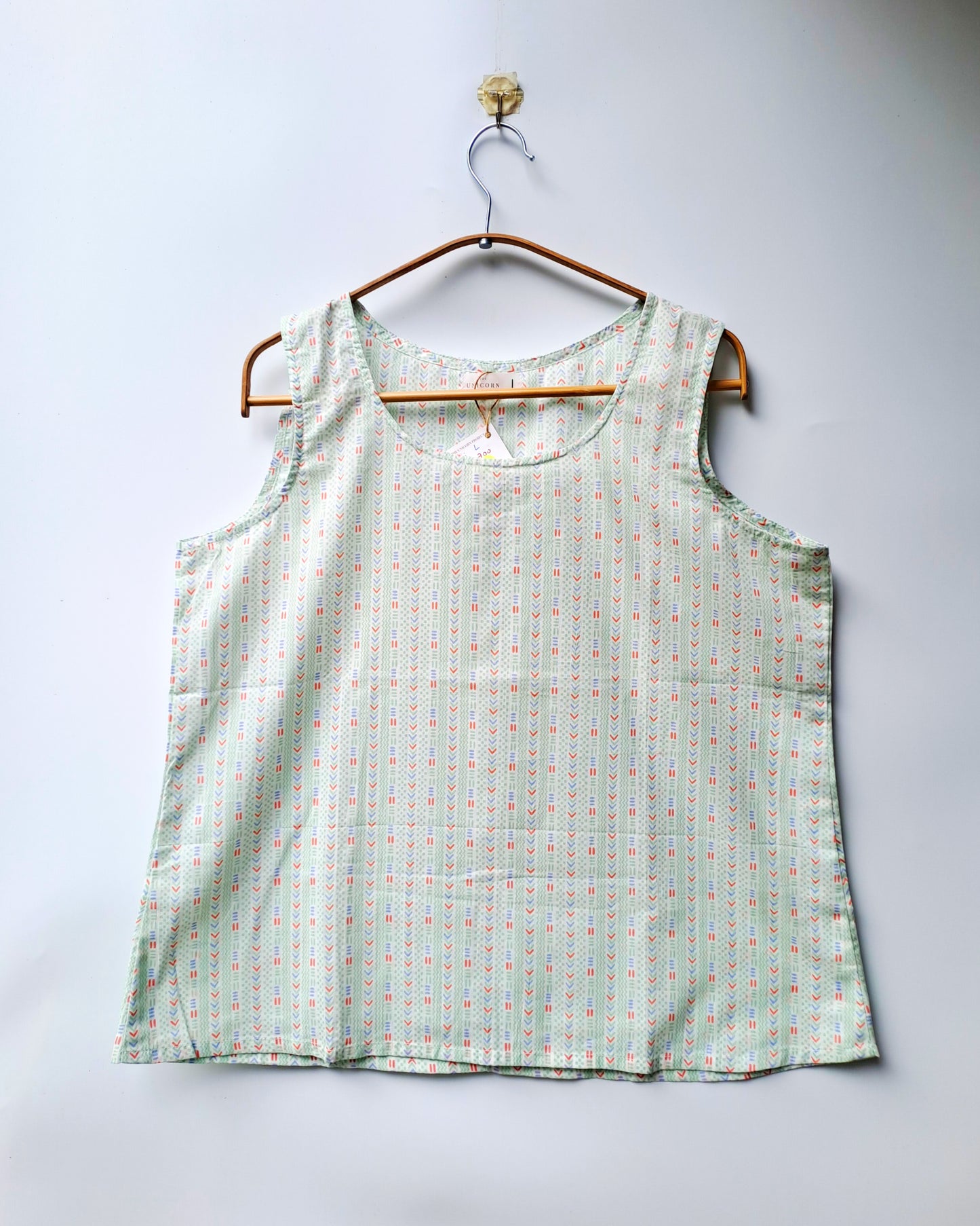 Mint Green Geometric Print Sleeveless Cotton Top