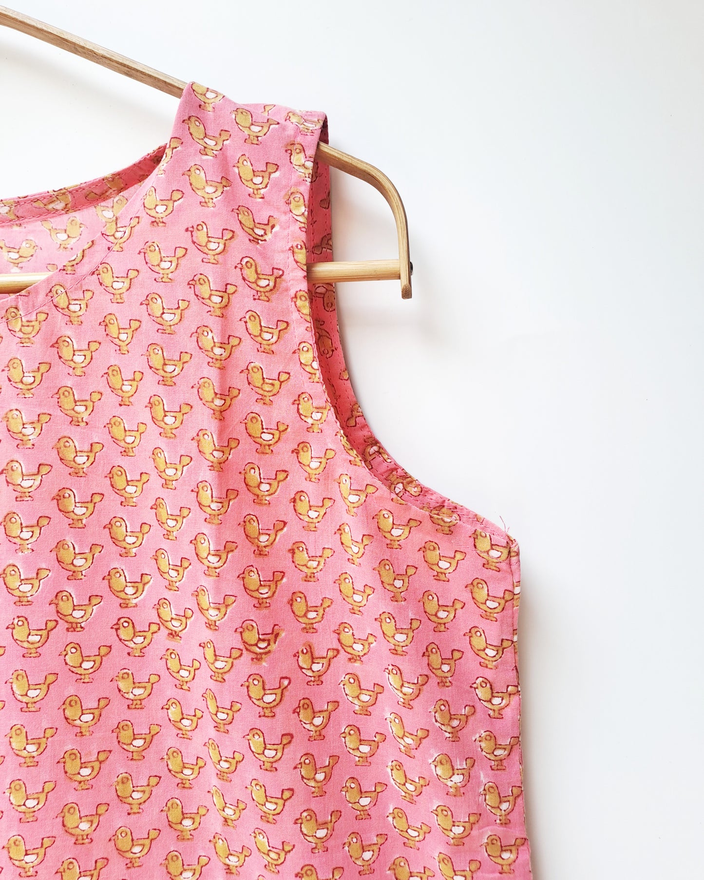 Pink Bird Print Sleeveless Cotton Top