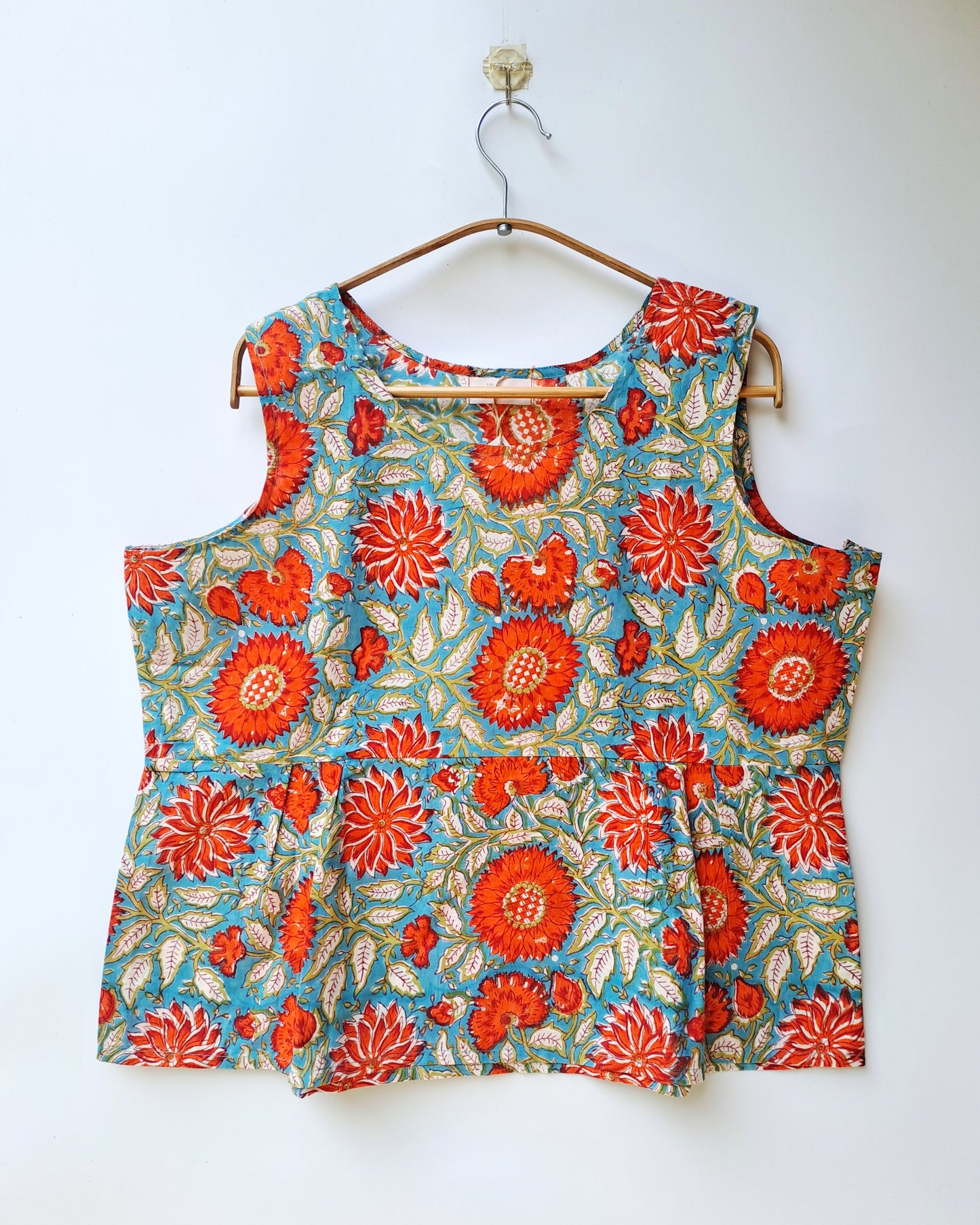 Blue Orange Floral Peplum Top