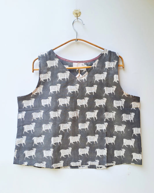 Grey White Pichwai Print Crop Top