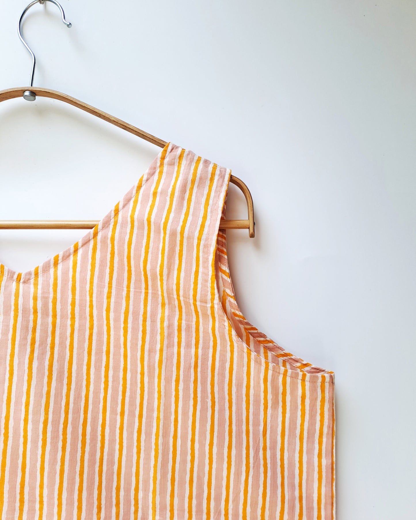 Peach Yellow Striped Sleeveless Cotton Top