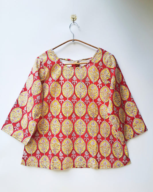 Red Yellow Floral Back Tie Top