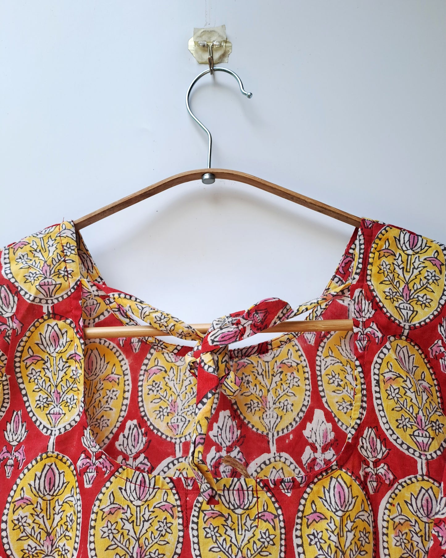 Red Yellow Floral Back Tie Top