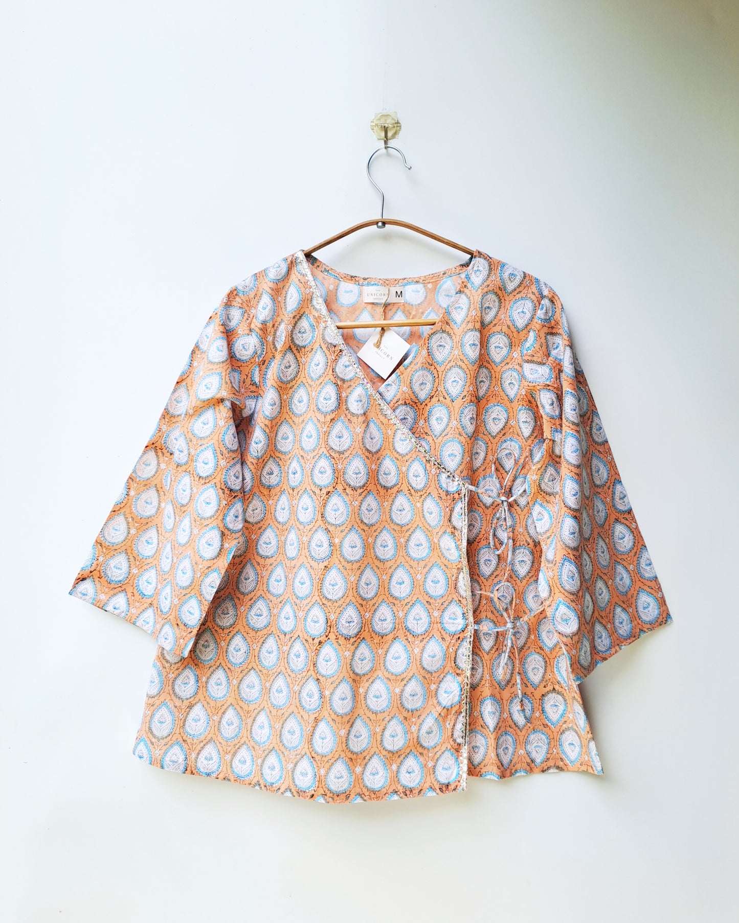 Peach Blue Paisley Wrap Top