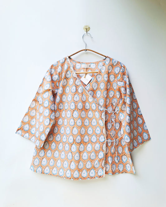 Peach Blue Paisley Wrap Top