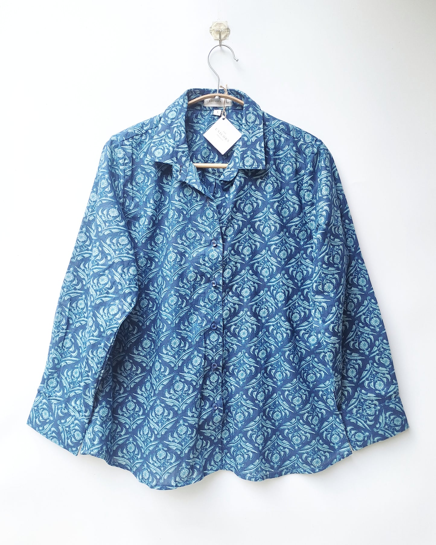 Indigo Blue Jaal Block Print Cotton Shirt
