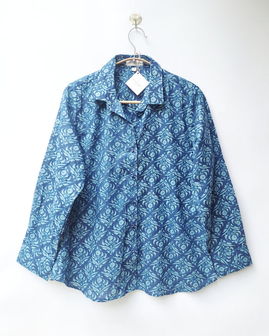 Indigo Blue Jaal Block Print Cotton Shirt