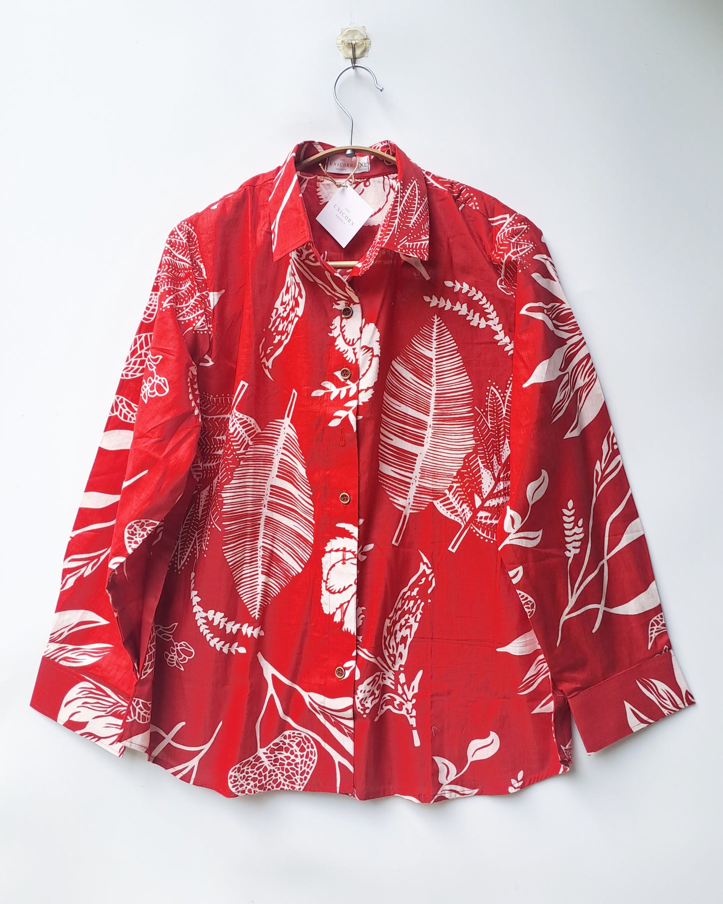 Red Tropical Print Cotton Shirt