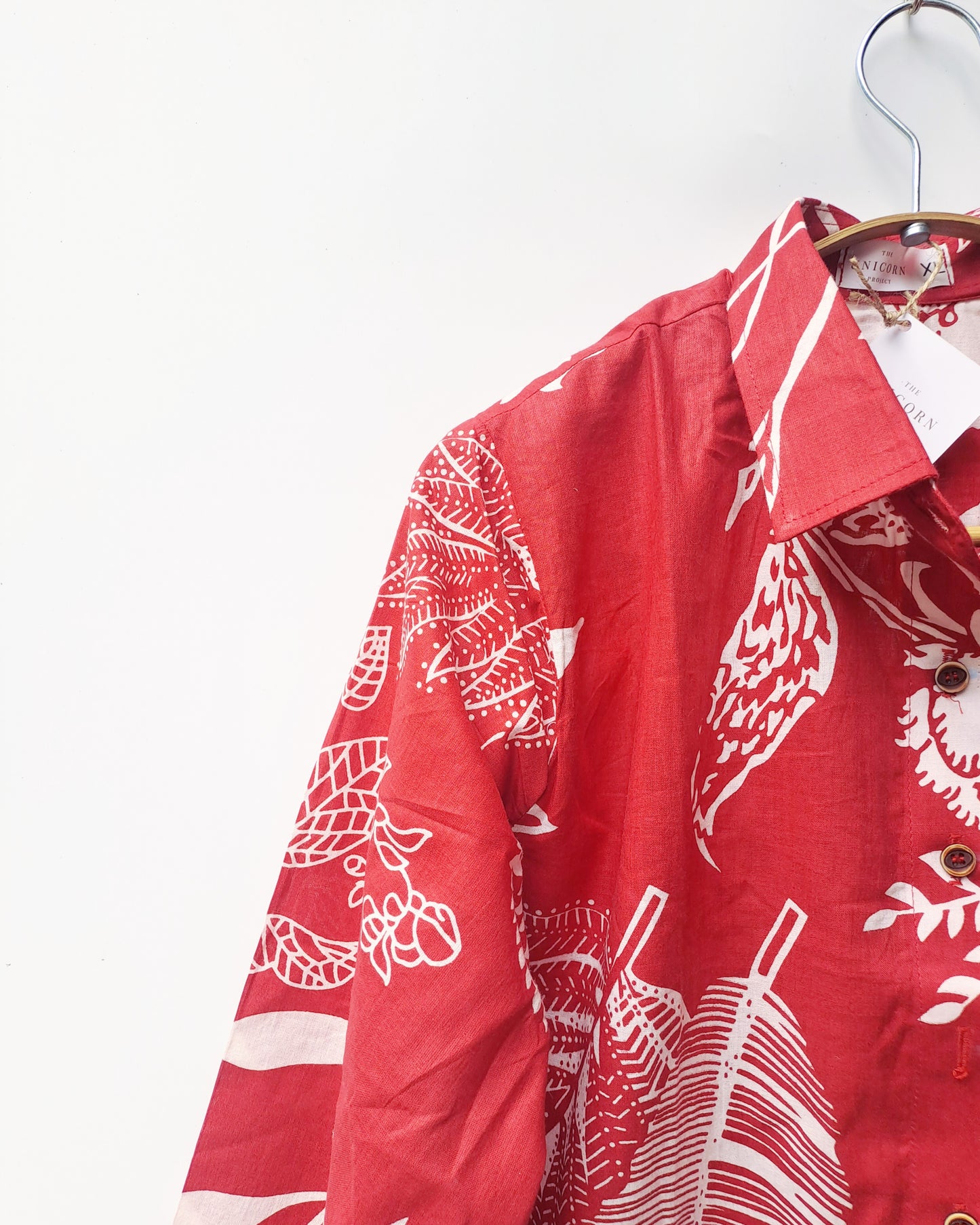 Red Tropical Print Cotton Shirt