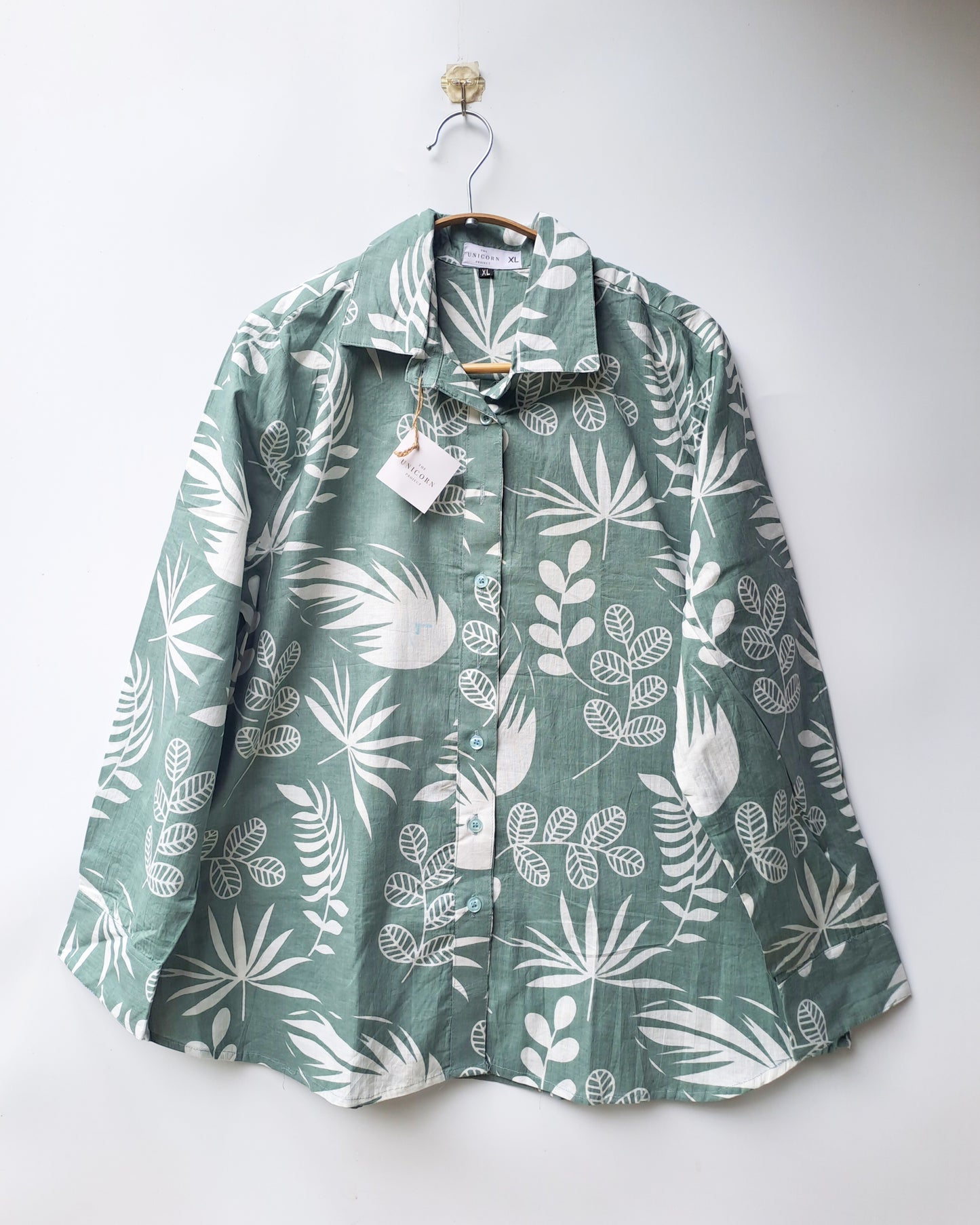 Sage Green Botanical Print Cotton Shirt