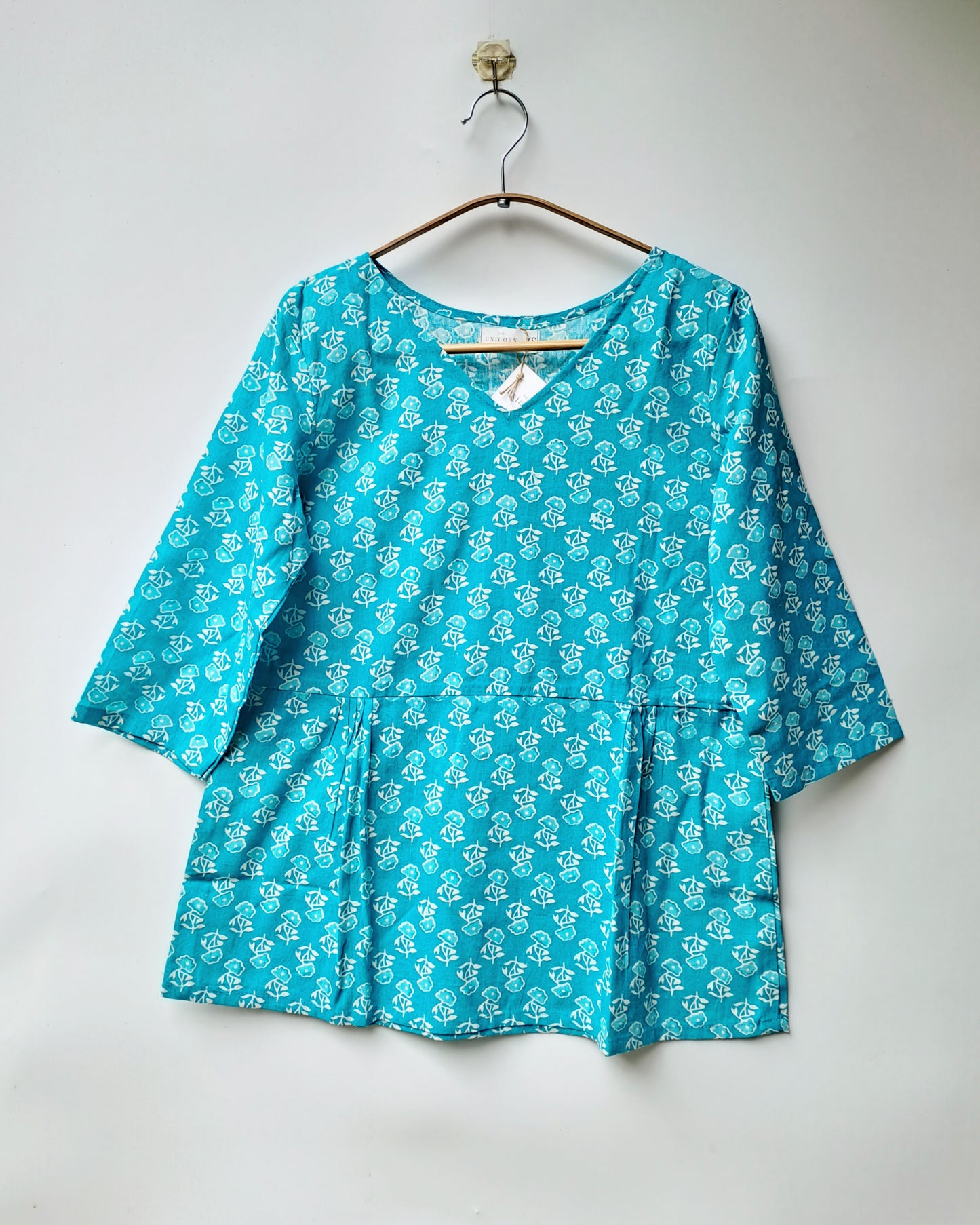 Turquoise Blue Floral Peplum Top