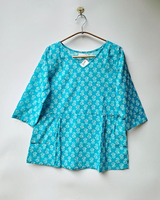 Turquoise Blue Floral Peplum Top