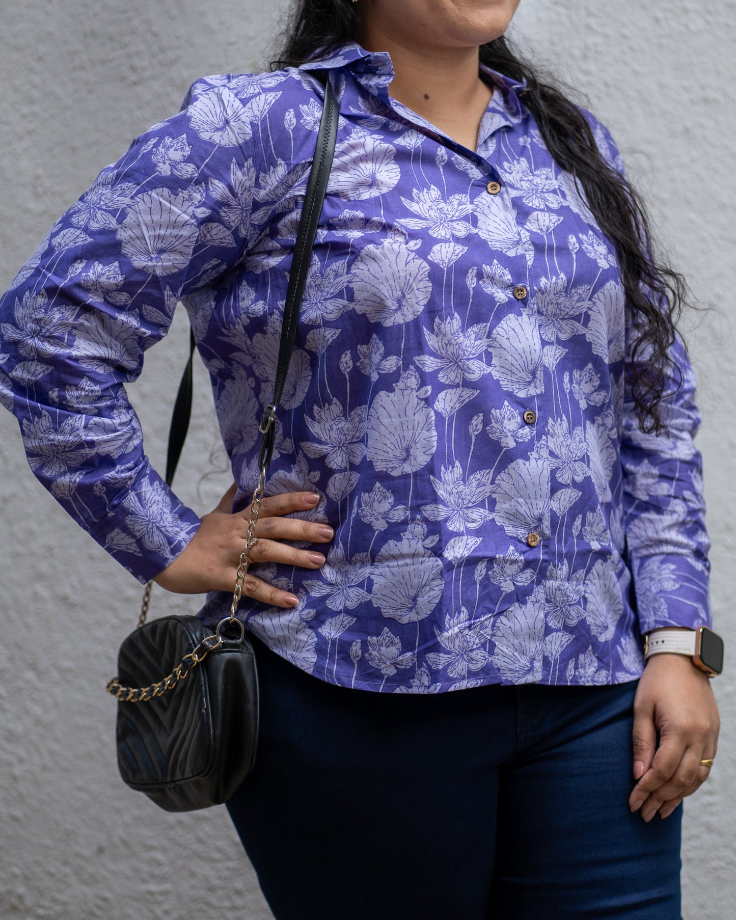 Lavender Purple Lotus Print Shirt