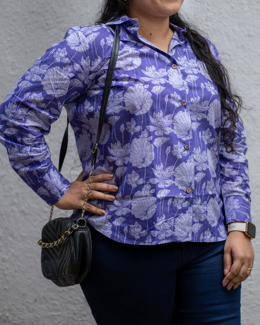 Lavender Purple Lotus Print Shirt