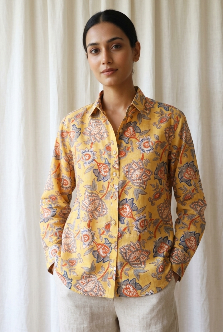 Haldi Yellow Floral Women´s Shirt