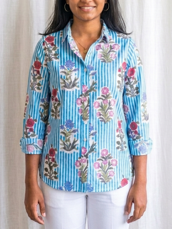 Sky Stripe Bloom Women's Shirt